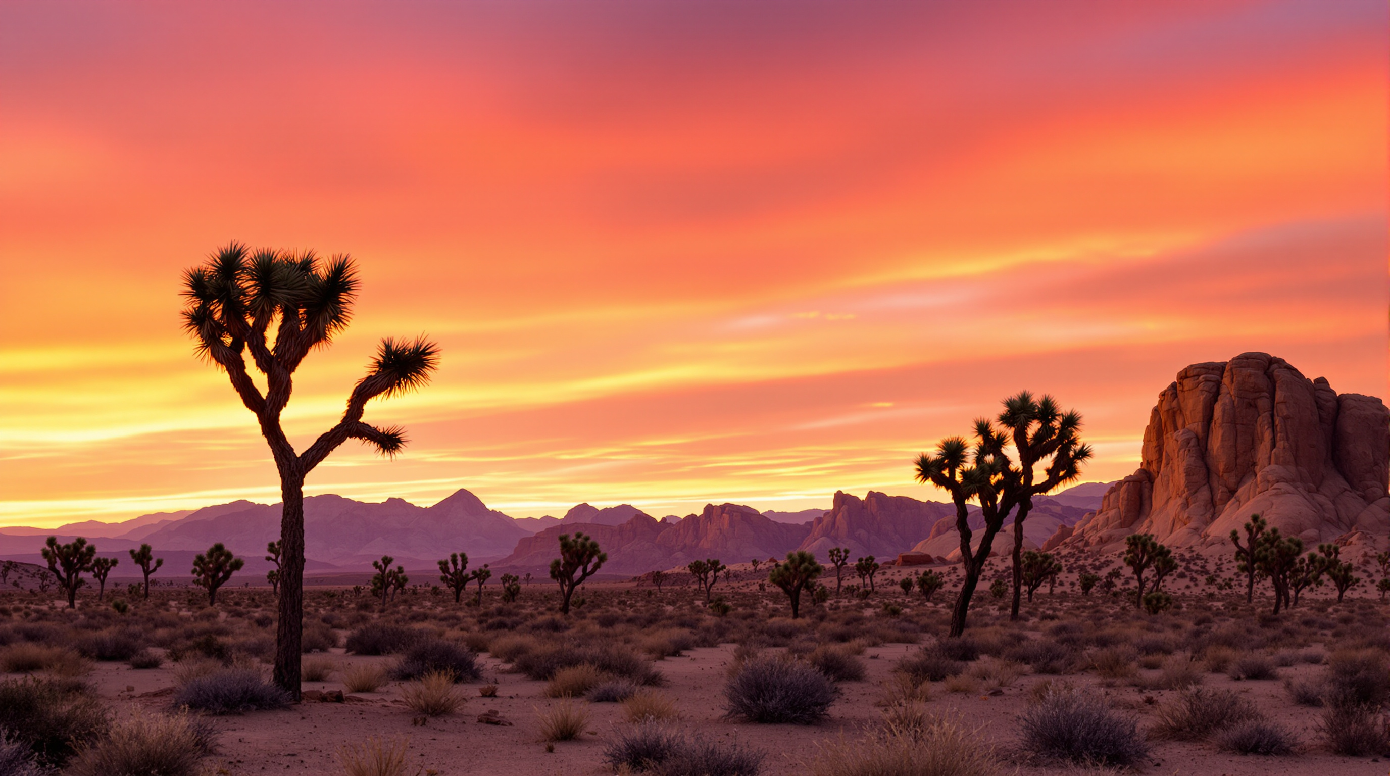 Joshua Tree National Park at sunset with iconic desert landscape