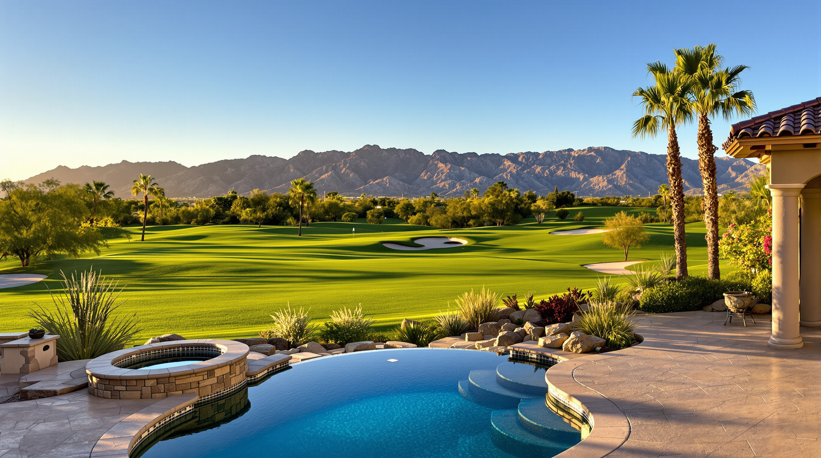 Luxury home overlooking golf course fairway in a desert community